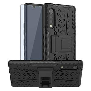 SKTGSLAMY for LG Velvet Case,with HD Screen Protector, [Shockproof] Tough Rugged Dual Layer Protective Case Hybrid Kickstand Cover for LG Velvet 5G (Black)