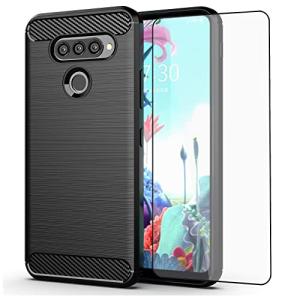 Asuwish Phone Case for LG Q70 with Tempered Glass Screen Protector Cover and Slim Thin Soft TPU Mobile Film Rugged Cell Accessories Protective LGQ70 Q730 Q 70 LGQ70phone Women Men Carbon Fiber Black