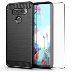 Asuwish Phone Case for LG Q70 with Tempered Glass Screen Protector Cover and Slim Thin Soft TPU Mobile Film Rugged Cell Accessories Protective LGQ70 Q730 Q 70 LGQ70phone Women Men Carbon Fiber Black