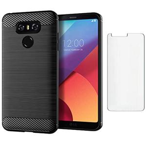 Asuwish Compatible with LG G6 Case and Tempered Glass Screen Protector Cover Cell Accessories Silicone Protective Phone Cases for LGG6 ThinQ LG6 Thin Q G 6 Plus G6+ 6G VS988 H872 Carbon Fiber Black