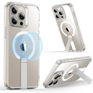 ESR for iPhone 15 Pro Max Case with Kickstand, Military-Grade Shockproof Protection, Magnetic Fully Adjustable Flickstand Phone Case, Compatible with MagSafe Accessories, Boost Series, Clear