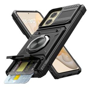 Vofolen for Motorola Moto G Stylus 5G 2024 Case with Card Holder [Store 2 Cards] + 360° Magnetic Rotated Ring Kickstand Dual Layer Heavy Duty Protective Wallet Phone Case for Women Men, Black