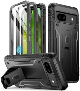 Poetic Revolution Case Compatible with Pixel 8A 5G, Full Body Rugged Shockproof Protective Cover Case with Kickstand, Built-in Screen Protector Work with Fingerprint ID, Black