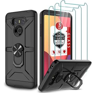 GAMEMIUZ Case for LG G6, Case for LG G6 with [3X Tempered Glass Screen Protector], Built-in Ring Kickstand and Magnetic Car Mount Shockproof Dropproof Military Grade Armor Rugged Cover - Black