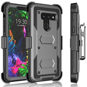 Tekcoo Holster Clip Case for LG G8 / LG G8 ThinQ, [Tshell] Shock Absorbing [Built-in Screen] Secure Swivel Locking Belt Defender Full Body Kickstand Carrying Sturdy Phone Cases Cover [Gray]