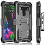 Tekcoo Holster Clip Case for LG G8 / LG G8 ThinQ, [Tshell] Shock Absorbing [Built-in Screen] Secure Swivel Locking Belt Defender Full Body Kickstand Carrying Sturdy Phone Cases Cover [Gray]