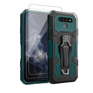for LG K51 Phone Case,with Tempered Glass Screen Protector [2Pack] Heavy-Duty Military Grade 15ft. Drop Tested Protective Case for LG K51 -GREEN
