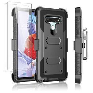 Njjex LG Stylo 6 Case, LG Stylo 6 Phone Case with Tempered Glass Screen Protector [2 Pack], [Nbeck] Shockproof Heavy Duty Locking Swivel Holster Belt Clip Kickstand Rugged Hard Cover [Black]