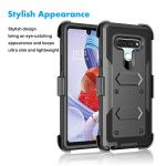 Njjex LG Stylo 6 Case, LG Stylo 6 Phone Case with Tempered Glass Screen Protector [2 Pack], [Nbeck] Shockproof Heavy Duty Locking Swivel Holster Belt Clip Kickstand Rugged Hard Cover [Black]
