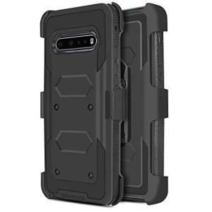 JACKPOT WIRELESS for LG V60 ThinQ Case Heavy Duty Shock-Absorption/High Impact Resistant Armor Built in Screen Holster Defender Case with Kickstand + Swivel Belt Clip Holster for LG V60 ThinQ (Black)