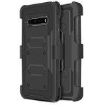 JACKPOT WIRELESS for LG V60 ThinQ Case Heavy Duty Shock-Absorption/High Impact Resistant Armor Built in Screen Holster Defender Case with Kickstand + Swivel Belt Clip Holster for LG V60 ThinQ (Black)