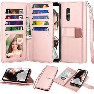 Njjex Compatible with LG Stylo 5 Case/LG Stylo 5X/Stylo 5V/Stylo 5 Plus Wallet Case, [9 Card Slots] PU Leather Card Holder Folio Flip [Detachable][Kickstand] Magnetic Phone Cover & Lanyard [Rose Gold]
