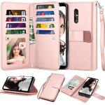 Njjex Compatible with LG Stylo 5 Case/LG Stylo 5X/Stylo 5V/Stylo 5 Plus Wallet Case, [9 Card Slots] PU Leather Card Holder Folio Flip [Detachable][Kickstand] Magnetic Phone Cover & Lanyard [Rose Gold]