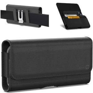 CoverON Holster for Google Pixel 10 9 Pro XL 9a / 8 Pro 7 Pro 6 Pro/Pixel 7 6 5A 4A 4 XL - Cell Phone Case Belt Clip ID Card Carrying Black Leather Pouch (Fits with Otterbox or Any Case on)