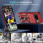 DEERLAMN Case for Google Pixel 10/10 Pro with Slide Camera Cover+Screen Protector(1 Pack), Rotated Ring Kickstand Military Grade Shockproof Protective Cover-Red