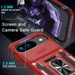 DEERLAMN Case for Google Pixel 10/10 Pro with Slide Camera Cover+Screen Protector(1 Pack), Rotated Ring Kickstand Military Grade Shockproof Protective Cover-Red