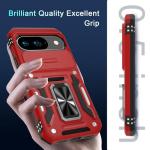 DEERLAMN Case for Google Pixel 10/10 Pro with Slide Camera Cover+Screen Protector(1 Pack), Rotated Ring Kickstand Military Grade Shockproof Protective Cover-Red