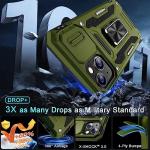 DEERLAMN Case for iPhone 13/iPhone 14 6.1-Inch with Slide Camera Cover+Screen Protector(2 Packs),Rotated Ring Kickstand Military Grade Shockproof Protective Cover-Olive Green