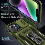 DEERLAMN Case for iPhone 13/iPhone 14 6.1-Inch with Slide Camera Cover+Screen Protector(2 Packs),Rotated Ring Kickstand Military Grade Shockproof Protective Cover-Olive Green