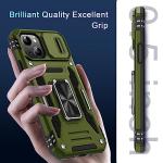 DEERLAMN Case for iPhone 13/iPhone 14 6.1-Inch with Slide Camera Cover+Screen Protector(2 Packs),Rotated Ring Kickstand Military Grade Shockproof Protective Cover-Olive Green