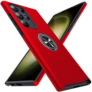 JAME for S23 Ultra Case, Slim Soft Bumper Case for Galaxy S23 Ultra, with Ring Holder Kickstand for Samsung S23 Ultra Cover, Military-Grade Protection for Samsung Galaxy S23 Ultra Case, Red