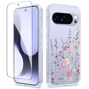 GVIEWIN for Google Pixel 10 Case/Pixel 10 Pro Case with Screen Protector, [Military Grade Drop Protection] Non Yellowing Clear Floral Slim Phone Cover for Women 2025 6.3" (Floratopia/Colorful)