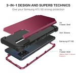 BENTOBEN Compatible with Samsung A71 5G Case, 3 Layer Hybrid Hard PC Soft Rubber Heavy Duty Rugged Bumper Shockproof Anti Slip Full-Body Protective Phone Cover for Samsung A71 5G 2020, Wine Red