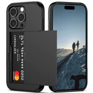 Nvollnoe Compatible with iPhone 16 Pro Case with Card Holder Heavy Duty Protective Dual Layer Shockproof Hidden Slot Slim Wallet Phone Cover for Women&Men 6.3 inch(Black)