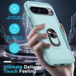 for Google Pixel 10/10 Pro Case with Screen Protector + Camera Lens Protector,Heavy Duty Shockproof Full Body Protective Cover Built in Rotatable Metal Ring Holder Kickstand,2025 Mint Green