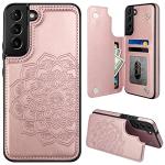 MMHUO for Samsung Galaxy S22 Case with Card Holder,Flower Magnetic Buttons Protective Wallet Cover for Women for Samsung Galaxy S22 5G (2022),Rose Gold