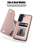 MMHUO for Samsung Galaxy S22 Case with Card Holder,Flower Magnetic Buttons Protective Wallet Cover for Women for Samsung Galaxy S22 5G (2022),Rose Gold