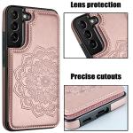 MMHUO for Samsung Galaxy S22 Case with Card Holder,Flower Magnetic Buttons Protective Wallet Cover for Women for Samsung Galaxy S22 5G (2022),Rose Gold