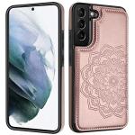 MMHUO for Samsung Galaxy S22 Case with Card Holder,Flower Magnetic Buttons Protective Wallet Cover for Women for Samsung Galaxy S22 5G (2022),Rose Gold