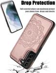 MMHUO for Samsung Galaxy S22 Case with Card Holder,Flower Magnetic Buttons Protective Wallet Cover for Women for Samsung Galaxy S22 5G (2022),Rose Gold