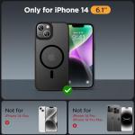 Miracase Magnetic for iPhone 14 Case 6.1 inch (Compatible with MagSafe)（with 2X Screen Protectors） Military-Grade Protection, Anti-Fingerprint Translucent Matte Phone Case Cover, Black
