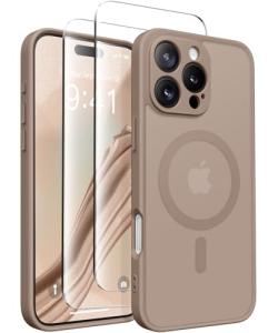 CAPRARO Magnetic Compatible with iPhone 16 Pro Case, Upgraded [Full Camera Protection] [Compatible with MagSafe] Protective Translucent Matte Women Girl Phone Case Cover, Withered Brown