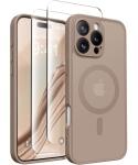 CAPRARO Magnetic Compatible with iPhone 16 Pro Case, Upgraded [Full Camera Protection] [Compatible with MagSafe] Protective Translucent Matte Women Girl Phone Case Cover, Withered Brown