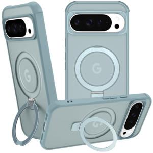 CHAOFEnG Magnetic Compatible with Google Pixel 10 & Pixel 10 Pro Case with Stand [Military Grade Drop Tested][Compatible with Magnet] Ring Translucent Slim Hard Back Soft Edge, Teal Green