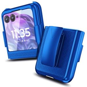 YZB Belt Case for Motorola Razr 2024 & Razr 2025, Blue | Slim Fit Lightweight & Snap-On Shockproof Protection Cover, Rotating Belt Clip Holster Kickstand Combo
