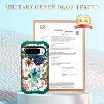 Hocase for Google Pixel 10 Case, Shockproof Heavy Duty Protection Hard Plastic+Silicone Rubber Bumper Hybrid Protective Case for Google Pixel 10/10 Pro 6.3" 2025 - Teal Flowers