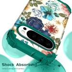 Hocase for Google Pixel 10 Case, Shockproof Heavy Duty Protection Hard Plastic+Silicone Rubber Bumper Hybrid Protective Case for Google Pixel 10/10 Pro 6.3" 2025 - Teal Flowers