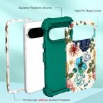 Hocase for Google Pixel 10 Case, Shockproof Heavy Duty Protection Hard Plastic+Silicone Rubber Bumper Hybrid Protective Case for Google Pixel 10/10 Pro 6.3" 2025 - Teal Flowers