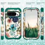 Hocase for Google Pixel 10 Case, Shockproof Heavy Duty Protection Hard Plastic+Silicone Rubber Bumper Hybrid Protective Case for Google Pixel 10/10 Pro 6.3" 2025 - Teal Flowers