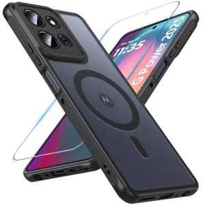 WakongHK for Motorola Moto G Power 2025 Case Magnetic,Translucent Matte Compatible with Magsafe [Military-Grade Protection] with Screen Protector Shockproof Protective Case for Moto G Power 2025-Black