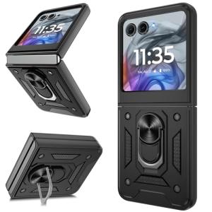ATUMP for Motorola Razr 2024 Case/Razr 2025 Case[Not Fit Razr Plus 2024], Heavy Duty Shockproof with 360° Rotation Metal Kickstand [Military Grade] Protective Case for Moto Razr 2024/2025, Black