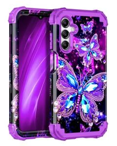 Miqala for Galaxy A16 5G Case,Glow in The Dark Three Layer Heavy Duty Shockproof Full Protection Hard Plastic Bumper+Soft Silicone Protective Case for Samsung Galaxy A16 5G 6.7 inch,Purple
