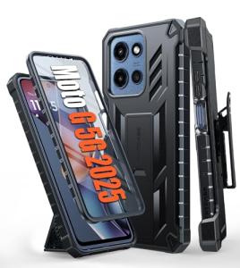 FNTCASE for Motorola Moto G-5G-2025 Case: Military Grade Rugged Cell Phone Cover with Kickstand & Holster | Shockproof TPU Protection Bumper Matte Textured Design | Heavy Duty Protector(Black)