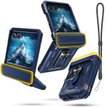 Janmitta Compatible with Moto Razr 2024/2025 Case,Razr+ Plus 2024/2025 Case with Lanyard+Hinge Protection+Finger Ring Holder Kickstand,Dual-Layer Full Body Protective Shockproof Phone Cover,Blue