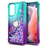 WDHD Compatible with Motorola Moto G-Play-2024 Case Aqua/Purple | Glitter Bling Sparkly Floating Liquid Cute Phone Cover with Tempered Glass Screen Protector/Ring Holder/Diamond Wrist Strap Lanyard
