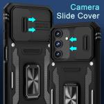 DEERLAMN Case for Samsung Galaxy A16 5G with Slide Camera Cover+Screen Protector (1 Pack), Rotated Ring Kickstand Military Grade Shockproof Protective Cover-Black